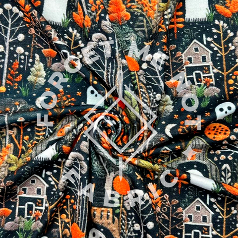 Spooky Ghost House Embroidery, 180 DBP GSM Fabric
