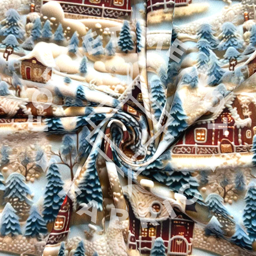 Cozy Christmas Village, Mediumweight DBP Fabric – Forget Me Not Fabric