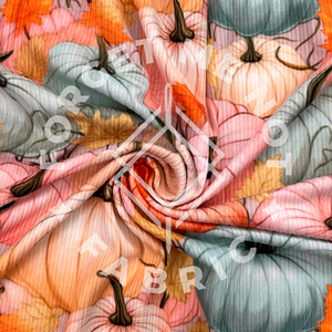 Light Pastel Pumpkins, Lightweight 4x2 Rib Knit Fabric