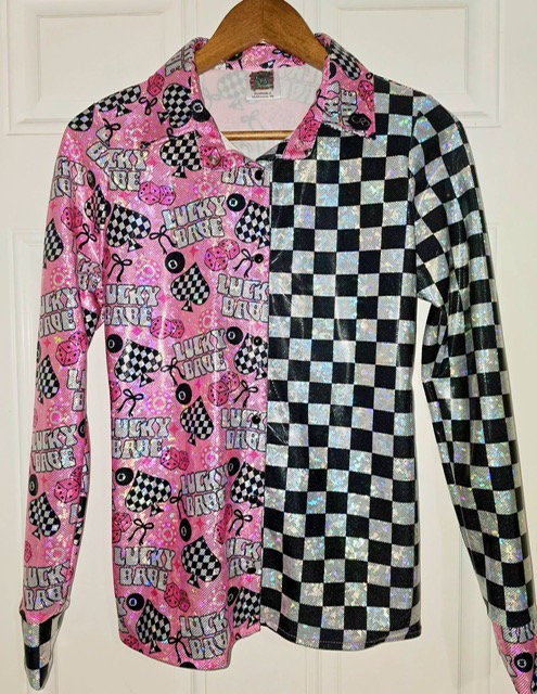 Custom rodeo shirt 2 sewn from Shatterglass holographic knit fabric