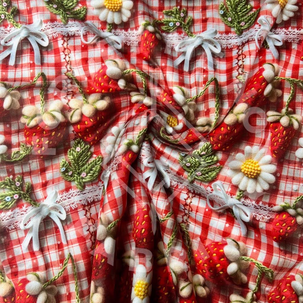 3D Strawberry Daisy Red Mediumweight DBP Fabric