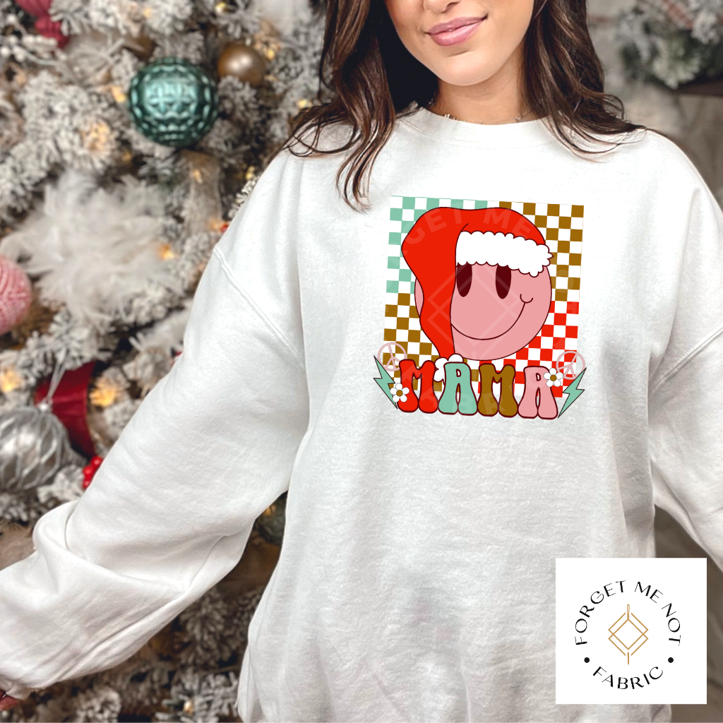 Mama Checkerboard Santa Smiley, Christmas Sublimation Heat Transfer