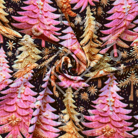Pearl Escent Trees, Lightweight 4x2 Rib Knit Fabric