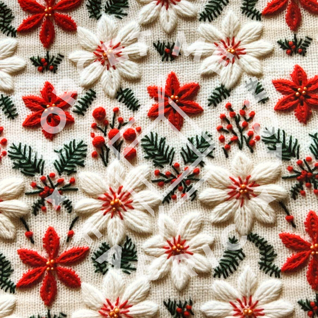 Poinsettia Embroidery, Lightweight DBP Fabric