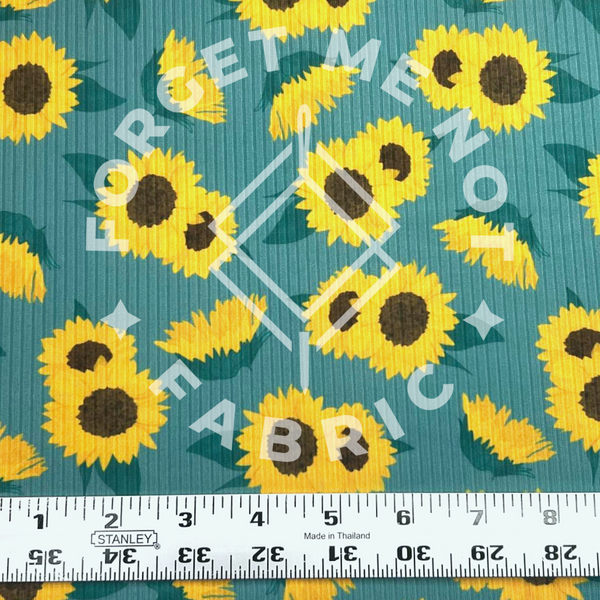 Watercolor Sunflower Teal, Super Soft Rib Knit Fabric