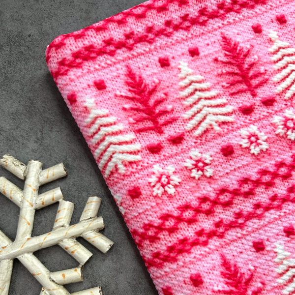 Pink & White Christmas Trees Sweater, Bullet Fabric