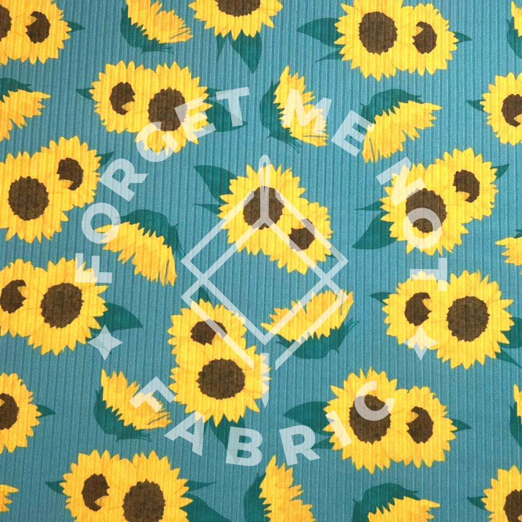 Watercolor Sunflower Teal, Super Soft Rib Knit Fabric