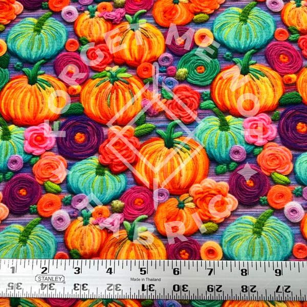 Bright Rainbow Pumpkins Embroidery, Lightweight DBP Fabric