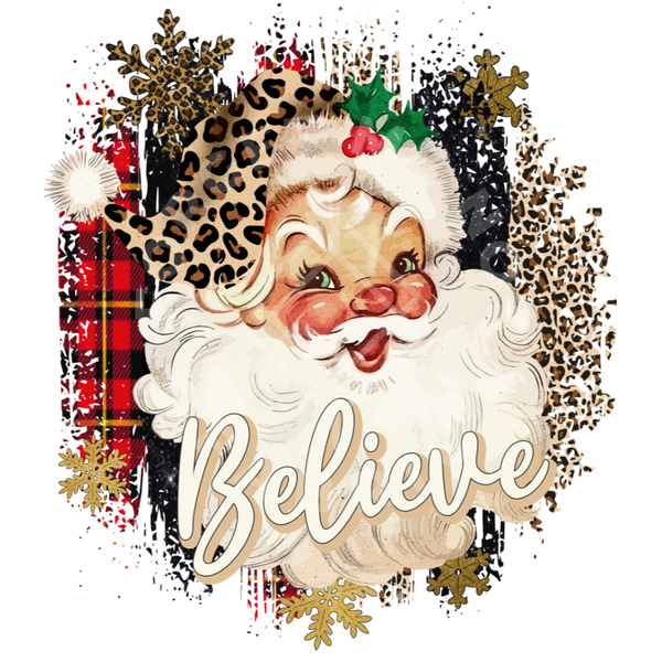 Believe Santa Leopard, Christmas Thin Matte Clear Film Screenprints