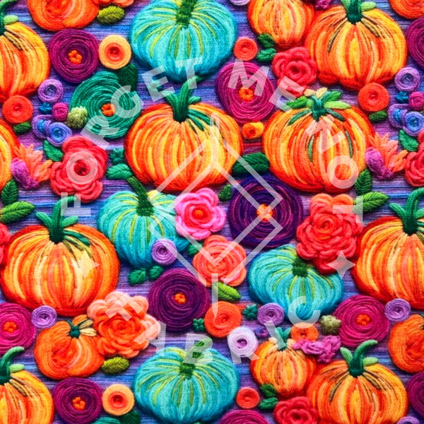 Bright Rainbow Pumpkins Embroidery, 180 DBP GSM Fabric