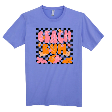 Beach Bum Checkered, Lavender Blue T-Shirt (Size Large), Graphic Shirts
