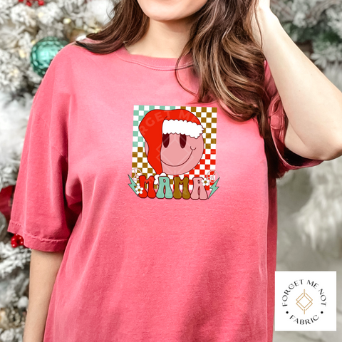 Mama Checkerboard Santa Smiley, Christmas Thin Matte Clear Film Screenprints #163