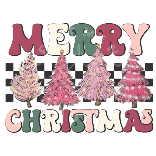 Merry Christmas Trees, Christmas Thin Matte Clear Film Screenprints