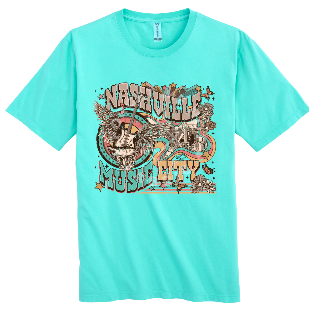 Nashville Music City, Turquoise T-Shirt (Size Large), Graphic Shirts