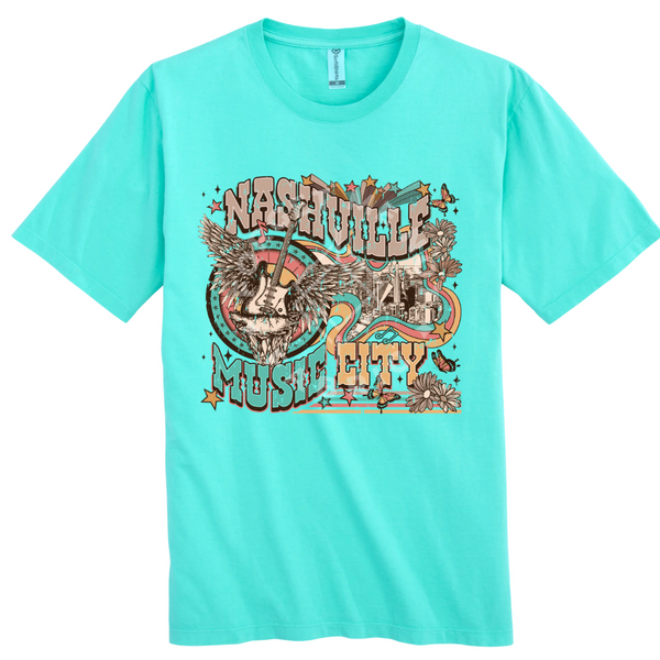 Nashville Music City, Turquoise T-Shirt (Size Large), Graphic Shirts