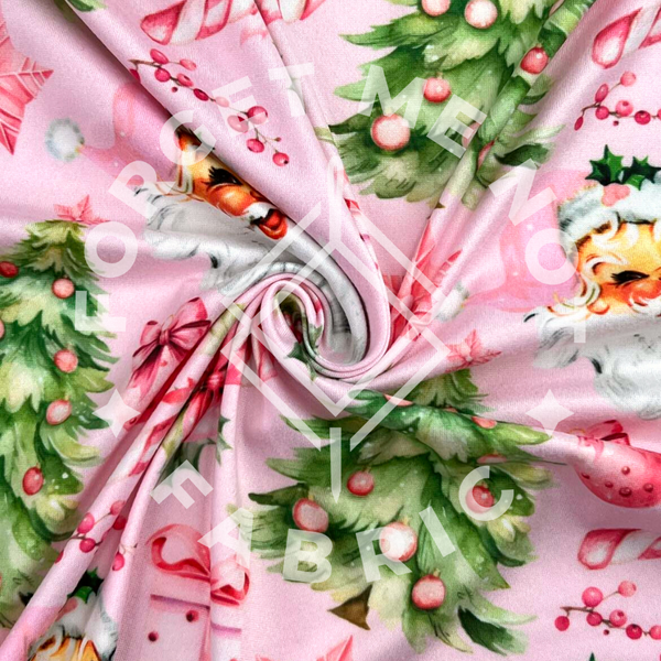Pink Retro Watercolor Christmas, Lightweight DBP Fabric