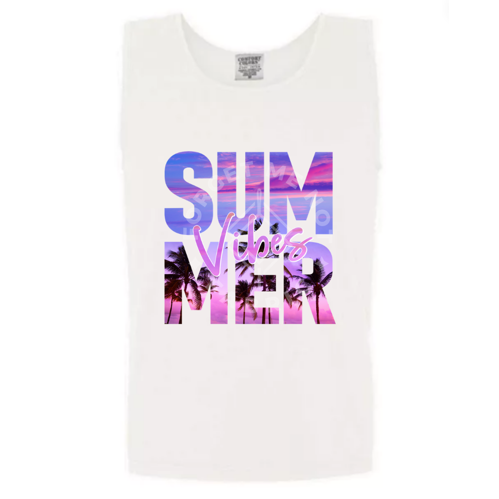 Summer Vibes, White Tank Top (Size Medium), Graphic Shirts