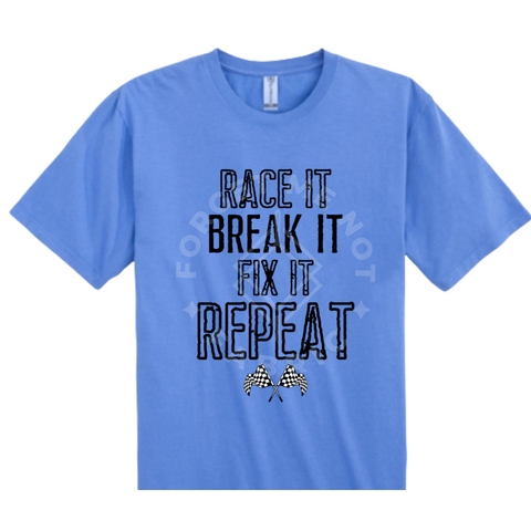 Race It, Break It, Repeat, Blue T-Shirt(Size Small Youth), Graphic Shirts