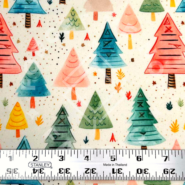 Retro Christmas Trees Colorful, Heavyweight DBP Fabric