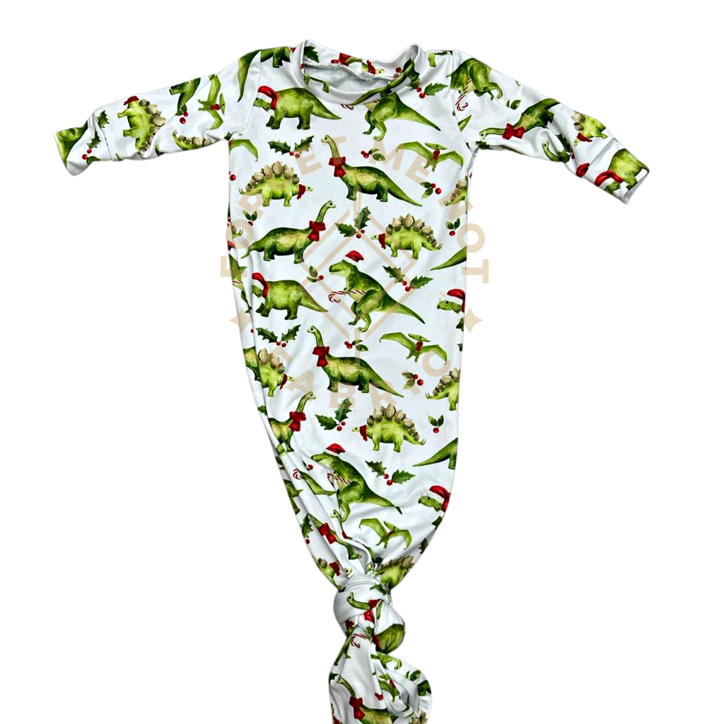 Christmas Dinosaurs, Newborn Baby Knotted DBP Gown, Gift Collection