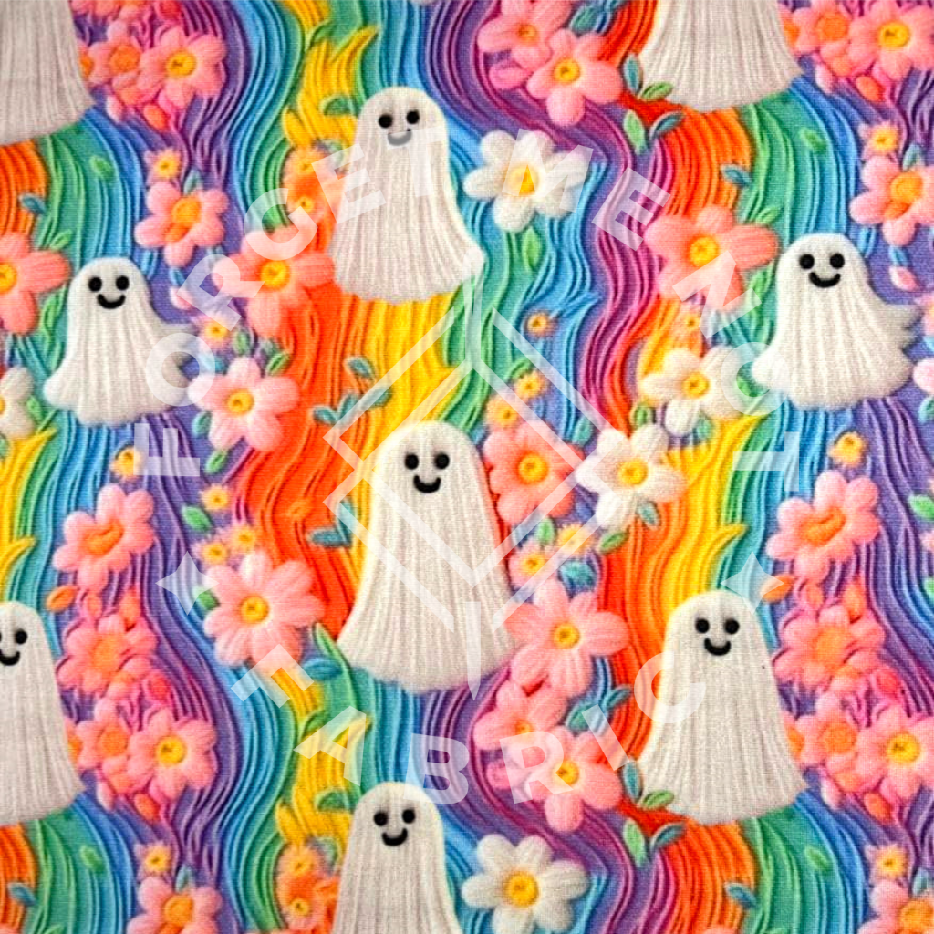 Groovy Rainbow Ghost Embroidery, 180 DBP GSM Fabric