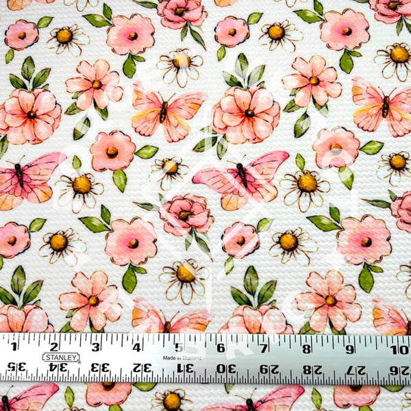 Penelope Pink Floral Cream, Bullet Knit Fabric