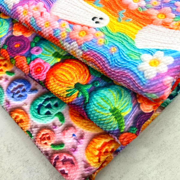 Pastel Jack-O-Lanterns Embroidery, Bullet Fabric