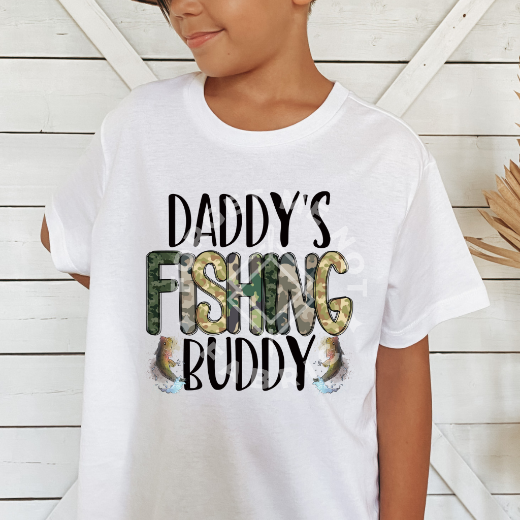 Daddy's Fishing Buddy, White T-Shirt(Size Small Large), Graphic Shirts