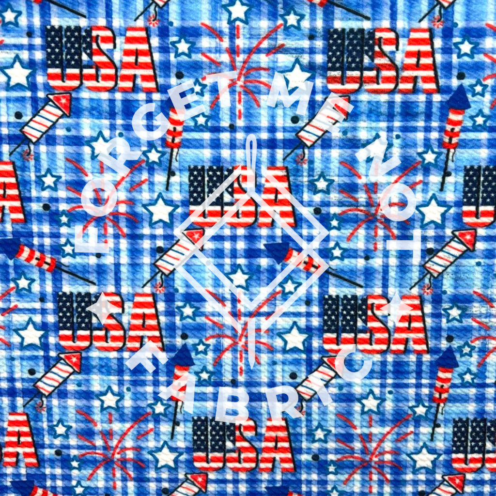 USA Plaid Fireworks, Bullet Knit Fabric