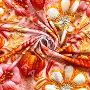 Pumpkins Pink Orange Embroidery, Mediumweight DBP Fabric