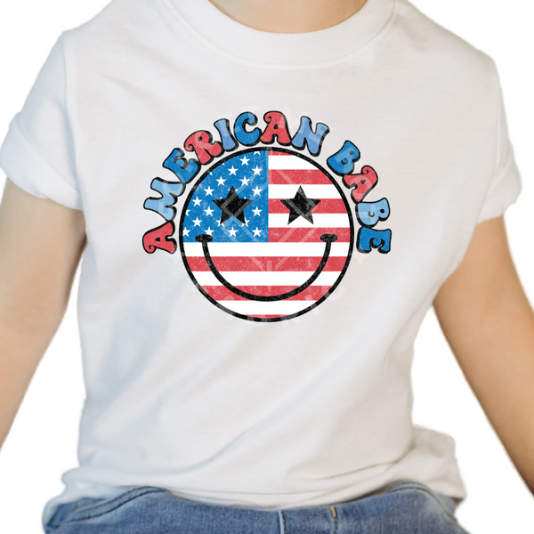 American Babe Smiley, White Toddler Shirt(Size 2T), Graphic Shirts