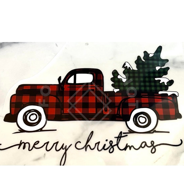 Merry Christmas Truck, Christmas Thin Matte Clear Film Screenprints