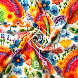 Rainbow Floral Embroidery, Bullet Fabric