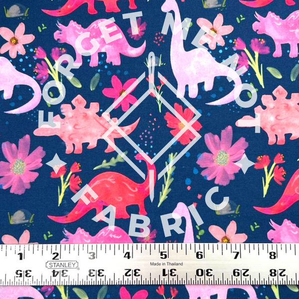 Pink Dino on Navy, Heavyweight DBP Fabric