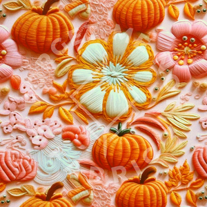 Pumpkins Pink Orange Embroidery, Mediumweight DBP Fabric