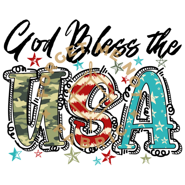 God Bless the USA Black Outline, Thin Matte Clear Film Screen prints #32
