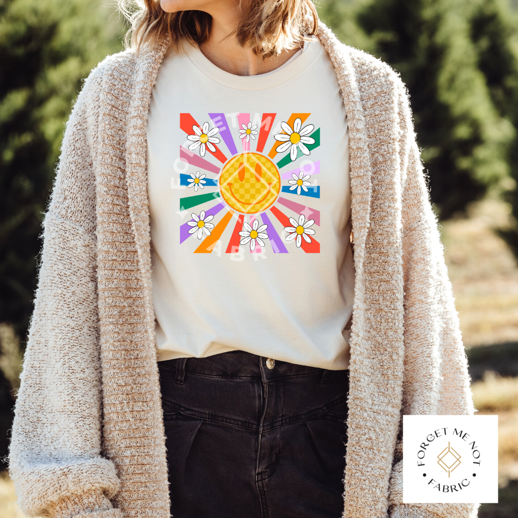 Checkered Smiley Daisies, Sublimation Heat Transfer