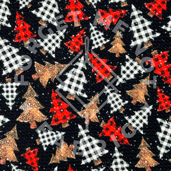 Snowy Christmas Trees Plaid Leopard, Bullet Fabric