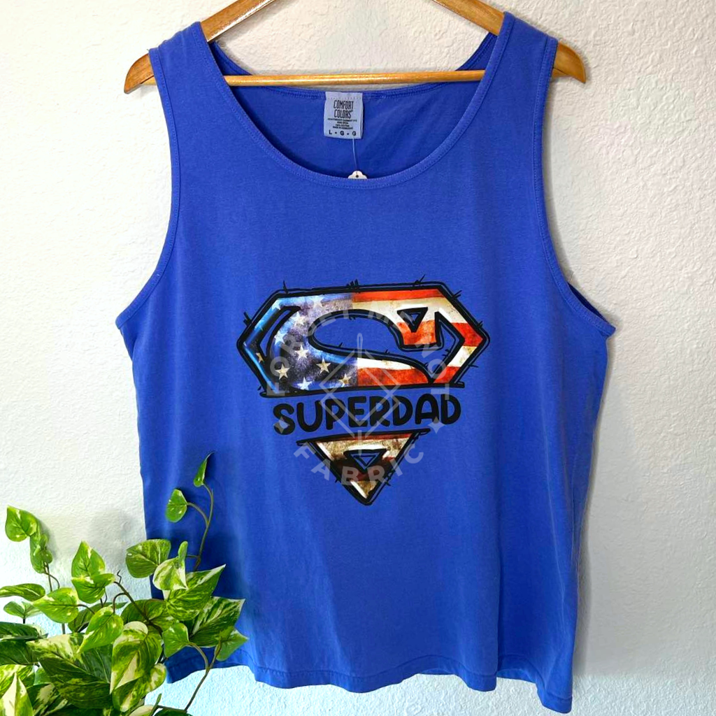 Super Dad, Blue Tank Top (Size Large), Graphic Shirts