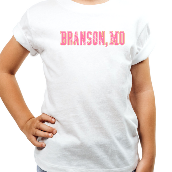 Branson, MO Pink Words, White T-Shirt(Size Small XLarge), Graphic Shirts