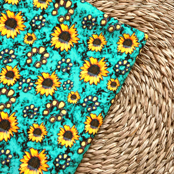 Turquoise Sunflower Squash Blossom, Liverpool Fabric