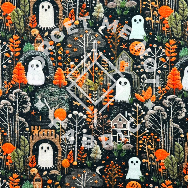 Spooky Ghost House Embroidery, 180 DBP GSM Fabric