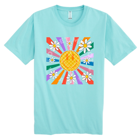 Smiley Daisy Checkerboard, Mint T-Shirt (Size Medium), Graphic Shirts