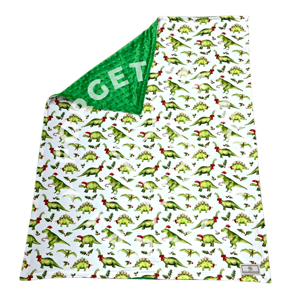 Christmas Dinosaurs, Plush DBP Baby Blanket, Gift Collection