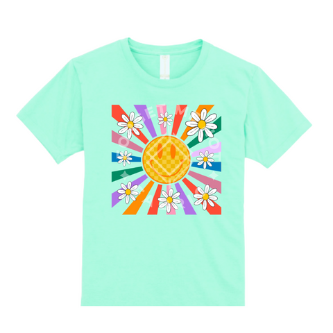 Daisy Smiley Face, Turquoise T-Shirt(Size Small Youth), Graphic Shirts
