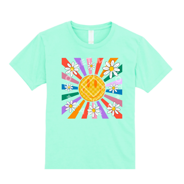 Smiley Daisy Turquoise T-Shirt(Size XSmall Youth), Graphic Shirts