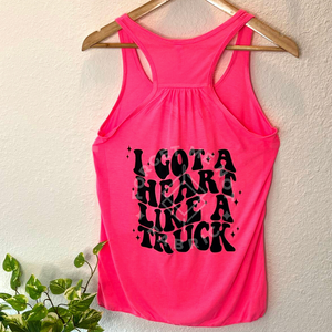 I Got a Heart Like a Truck (Back of shirt), Pink Tank Top (Size Small), Graphic Shirts