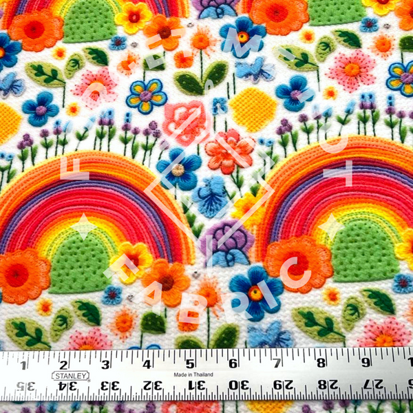 Rainbow Floral Embroidery, Bullet Fabric