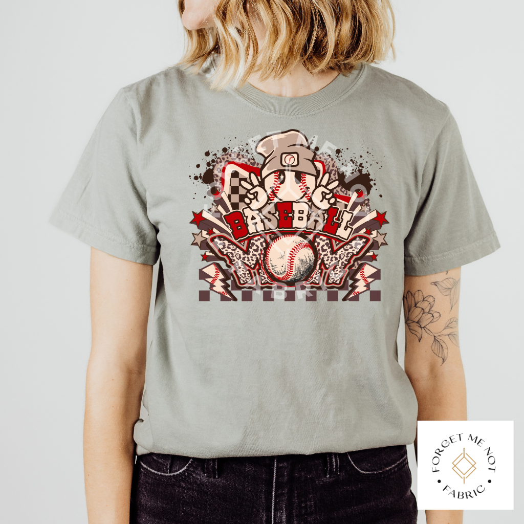 Red Smiley Baseball Mom, Sublimation Heat Transfer