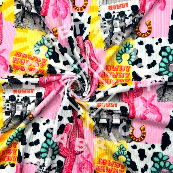 Pink Yellow Cowgirl Collage, Super Soft Rib Knit Fabric